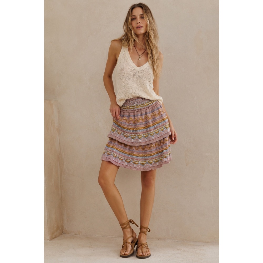 Cecilia Prado anthropologie Knit Tiered Mini Skirt XSP Petite Boho Brazil NEW